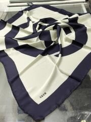 AKER NOSTALJİ SURA İPEK EŞARP LACİVERT KREM 8800-324