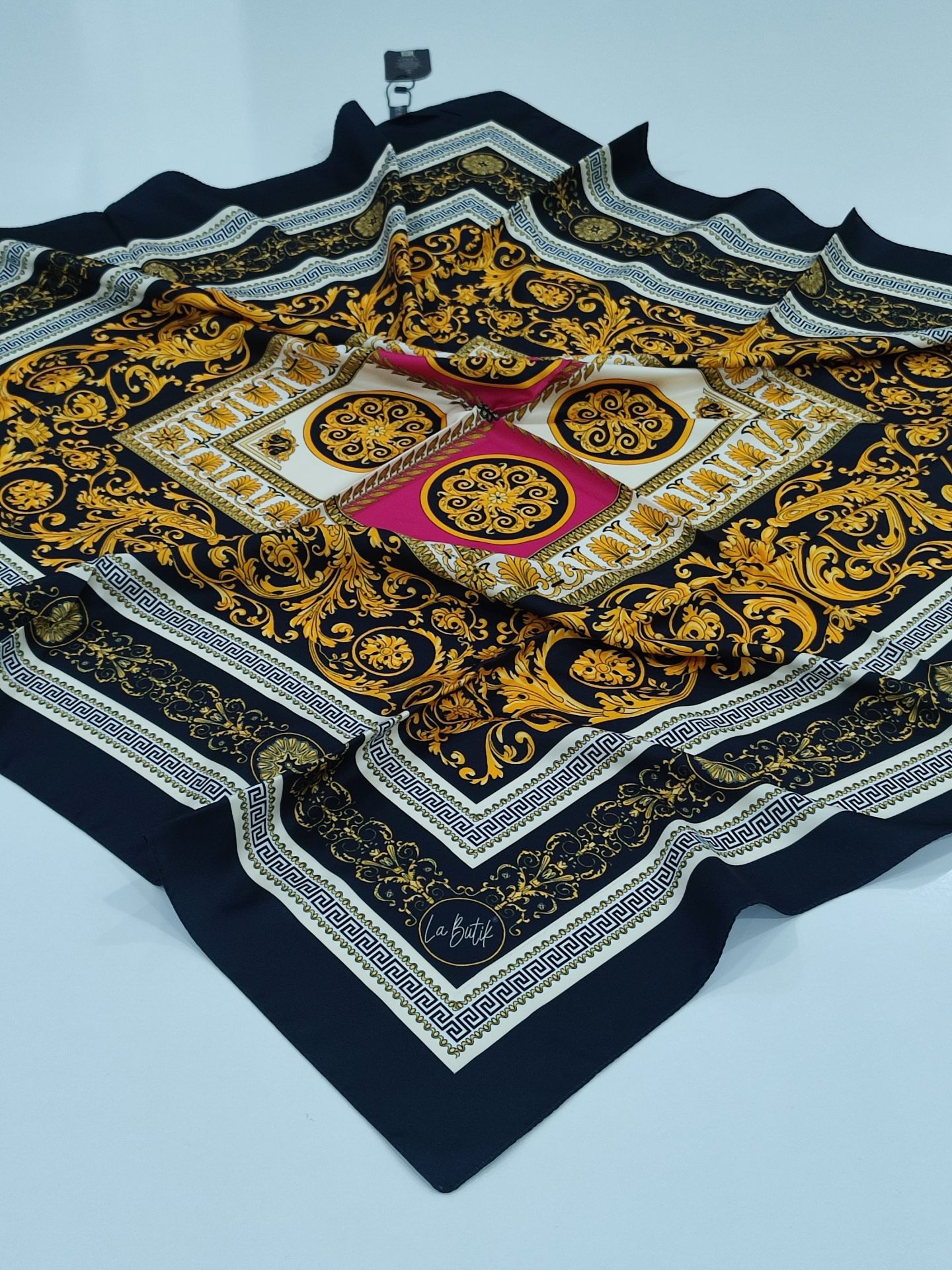 LABUTİK VERSACE MODEL TİVİL EŞARP SİYAH FUŞYA