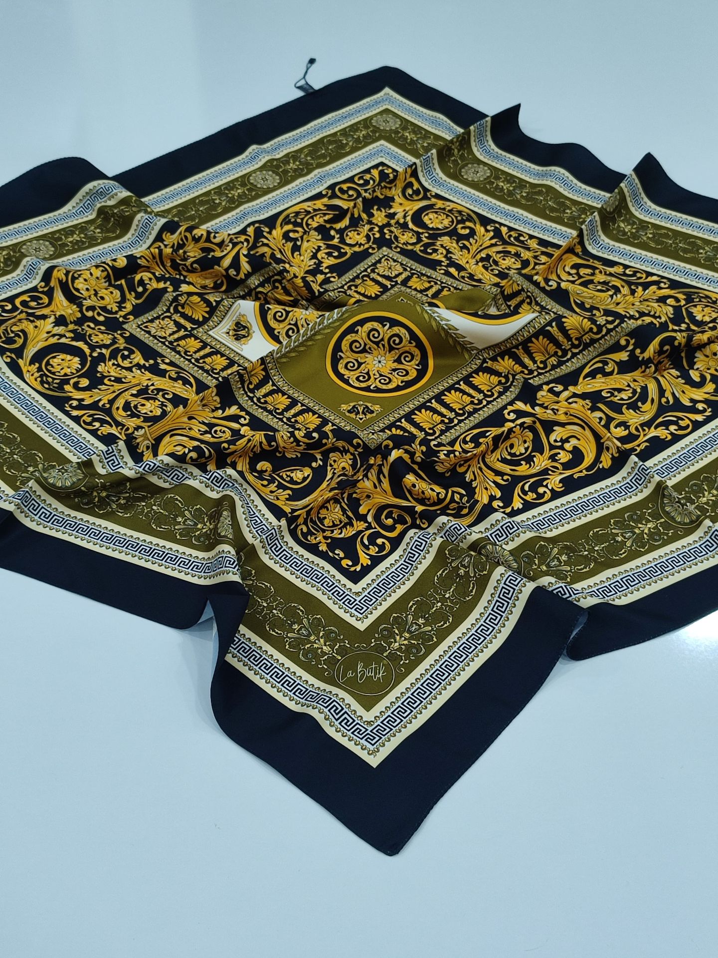 LABUTİK VERSACE MODEL TİVİL EŞARP SİYAH HAKİ YEŞİL