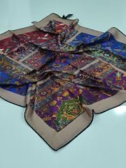 SİLKHOME KİLİM  DESEN  TİVİL EŞARP BEJ MOR