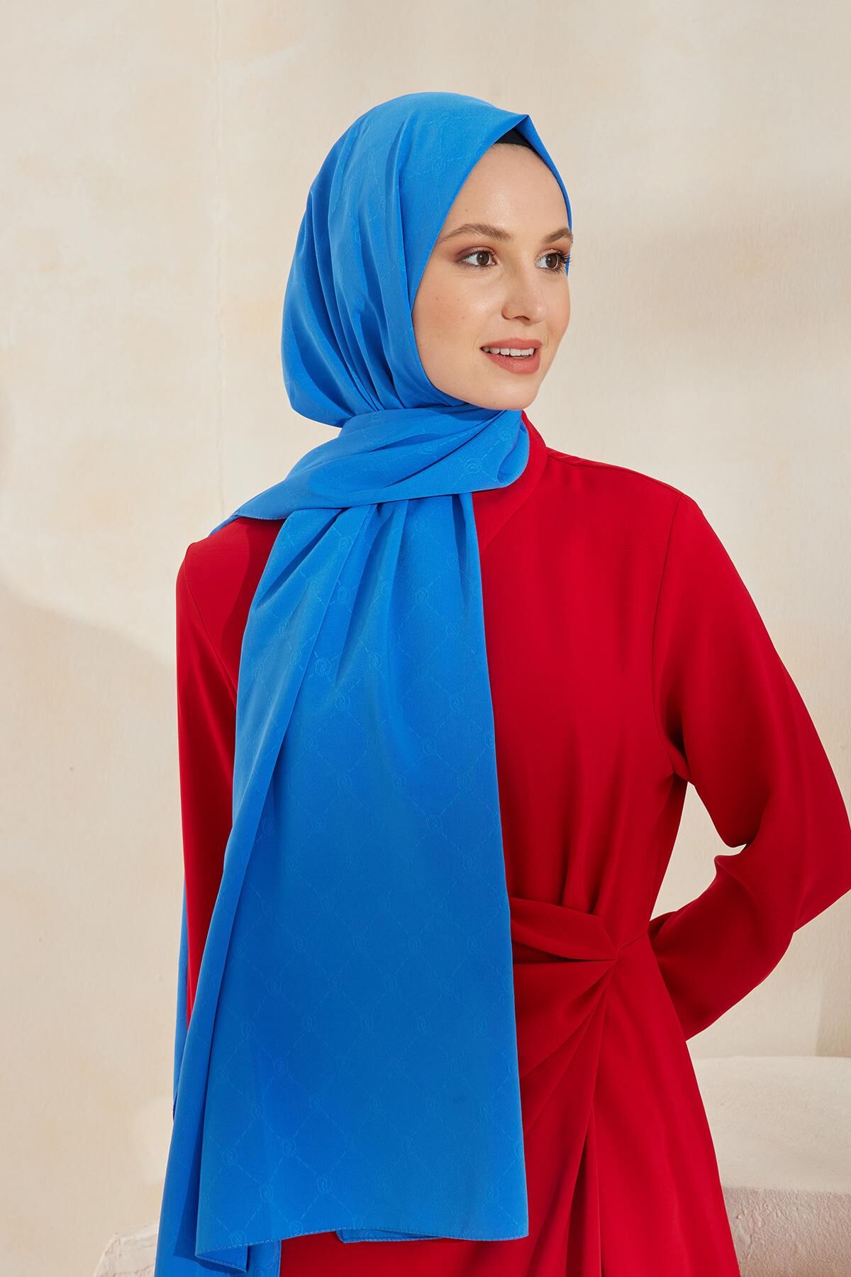 CARDİON JAKARLI ŞAL MONOGRAM DESEN SAKS MAVİ