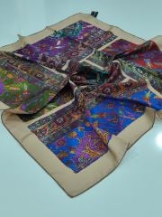 SİLKHOME KİLİM  DESEN  TİVİL EŞARP KREM MAVİ