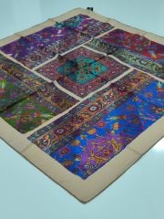 SİLKHOME KİLİM  DESEN  TİVİL EŞARP KREM MAVİ