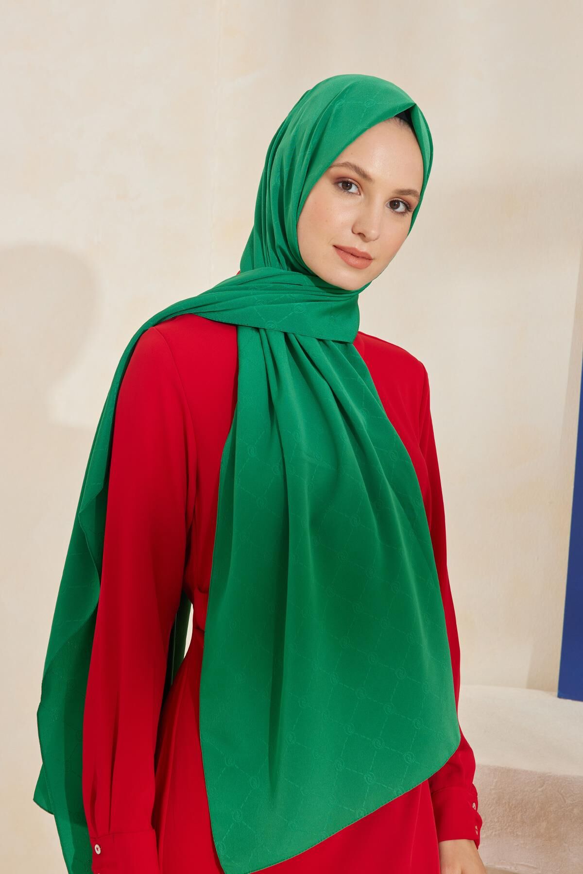 CARDİON JAKARLI ŞAL MONOGRAM DESEN BENETTON YEŞİLİ