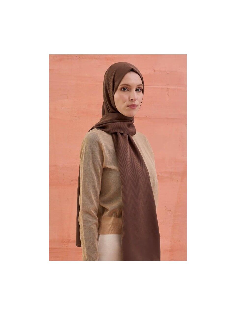 CARDİON JAKARLI ŞAL ZİGZAG DESEN ACI KAHVE