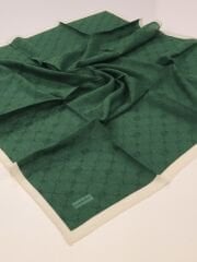 PİRAMİT MONOGRAM JAKARLI EŞARP ÇERVEVELİ BENETTON YEŞİLİ KREM