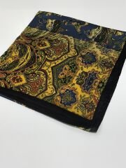 VUAL İPEK ŞAL ETNİK  DESEN SİYAH KOT MAVİ GOLD