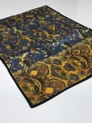 VUAL İPEK ŞAL ETNİK  DESEN SİYAH KOT MAVİ GOLD