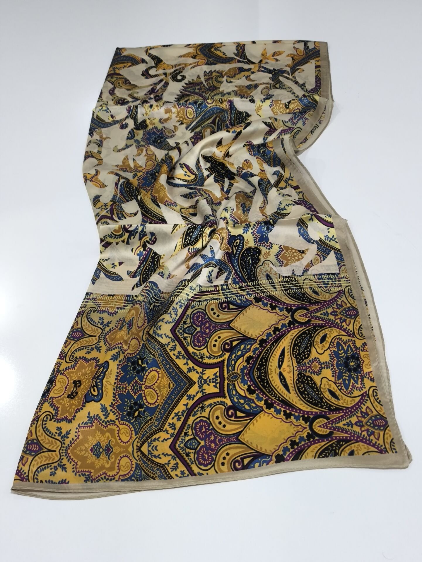 VUAL İPEK ŞAL ETNİK  DESEN TAŞ MAVİ MOR