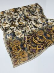 VUAL İPEK ŞAL ETNİK  DESEN TAŞ MAVİ MOR