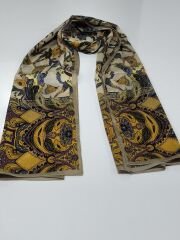 VUAL İPEK ŞAL ETNİK  DESEN TAŞ MAVİ MOR