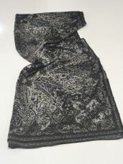 VUAL İPEK ŞAL ETNİK DESEN SİYAH GRİ