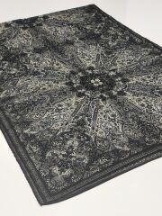 VUAL İPEK ŞAL ETNİK DESEN SİYAH GRİ