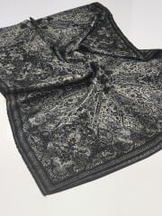 VUAL İPEK ŞAL ETNİK DESEN SİYAH GRİ
