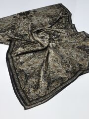 VUAL İPEK ŞAL ETNİK DESEN SİYAH GOLD