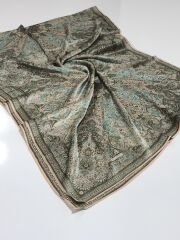 VUAL İPEK ŞAL ETNİK DESEN PUDRA YEŞİL