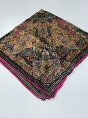 VUAL İPEK ŞAL ETNİK DESEN FUŞYA SİYAH