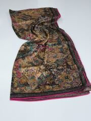 VUAL İPEK ŞAL ETNİK DESEN FUŞYA SİYAH