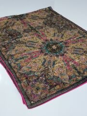 VUAL İPEK ŞAL ETNİK DESEN FUŞYA SİYAH