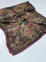 VUAL İPEK ŞAL ETNİK DESEN FUŞYA SİYAH