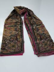 VUAL İPEK ŞAL ETNİK DESEN FUŞYA SİYAH