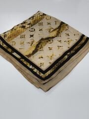 LV LOGO DESEN VUAL İPEK ŞAL GOLD SİYAH