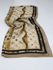 LV LOGO DESEN VUAL İPEK ŞAL GOLD SİYAH