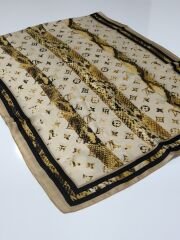 LV LOGO DESEN VUAL İPEK ŞAL GOLD SİYAH