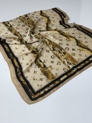 LV LOGO DESEN VUAL İPEK ŞAL GOLD SİYAH