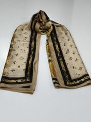 LV LOGO DESEN VUAL İPEK ŞAL GOLD SİYAH