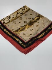 LV LOGO DESEN VUAL İPEK ŞAL KIRMIZI SİYAH GOLD