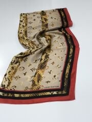 LV LOGO DESEN VUAL İPEK ŞAL KIRMIZI SİYAH GOLD