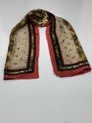 LV LOGO DESEN VUAL İPEK ŞAL KIRMIZI SİYAH GOLD