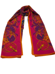 VUAL İPEK ŞAL KARIŞIK DESEN  TURUNCU FUŞYA