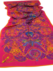 HERMES VUAL İPEK ŞAL KARIŞIK DESEN  TURUNCU FUŞYA