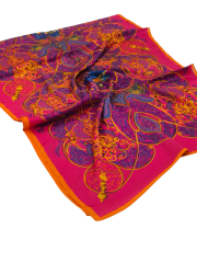 VUAL İPEK ŞAL KARIŞIK DESEN  TURUNCU FUŞYA