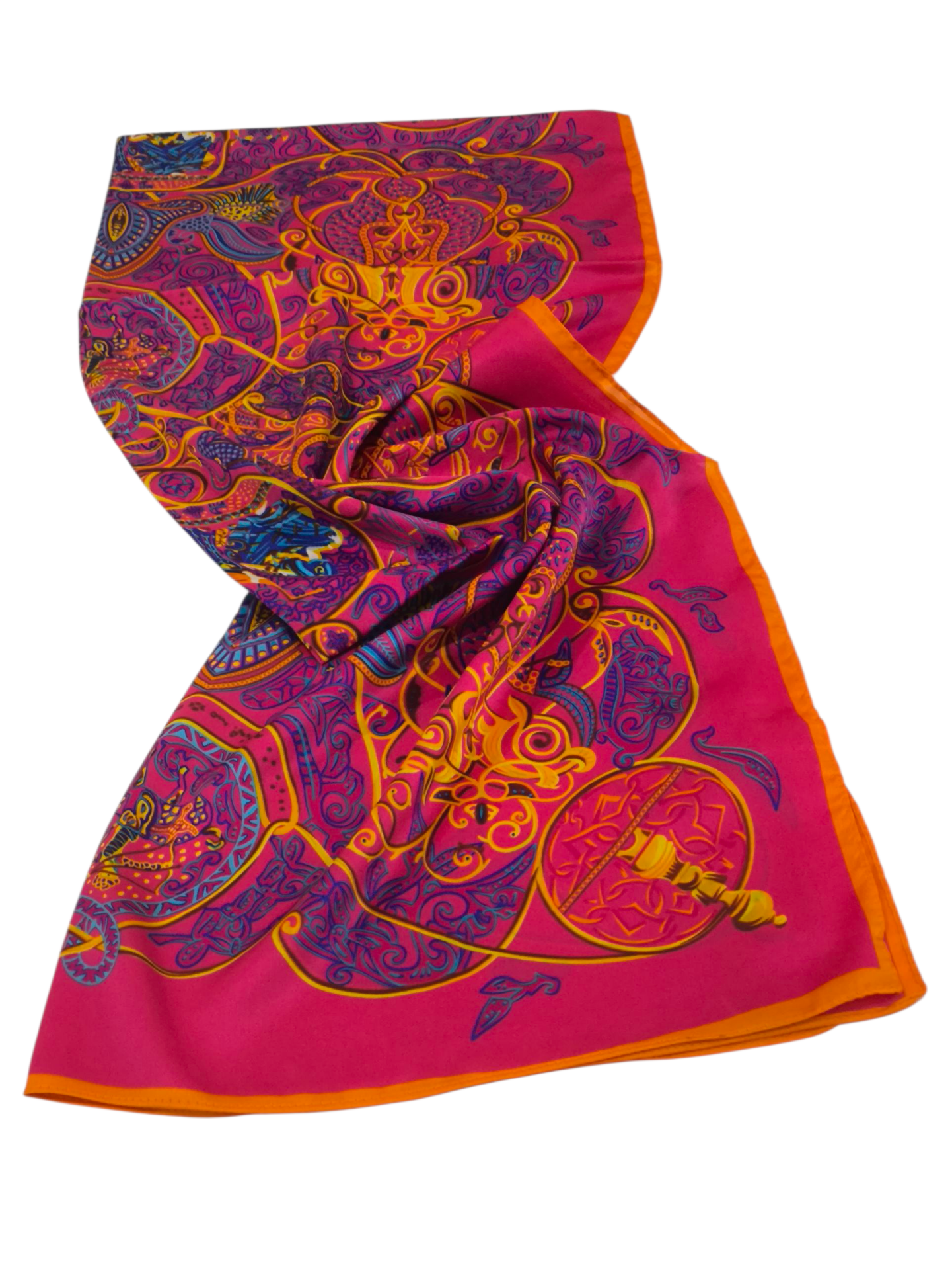 HERMES VUAL İPEK ŞAL KARIŞIK DESEN  TURUNCU FUŞYA