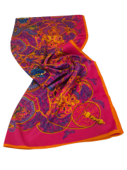 VUAL İPEK ŞAL KARIŞIK DESEN  TURUNCU FUŞYA