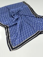 VUAL İPEK ŞAL  F DESEN LACİVERT MAVİ