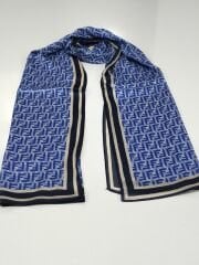 VUAL İPEK ŞAL  F DESEN LACİVERT MAVİ