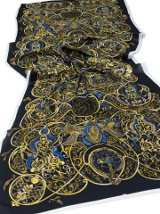 HERMES VUAL İPEK ŞAL KARIŞIK DESEN  SİYAH MAVİ SARI