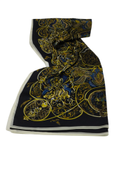 VUAL İPEK ŞAL KARIŞIK DESEN  SİYAH MAVİ SARI