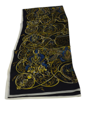 VUAL İPEK ŞAL KARIŞIK DESEN  SİYAH MAVİ SARI