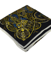 HERMES VUAL İPEK ŞAL KARIŞIK DESEN  SİYAH MAVİ SARI