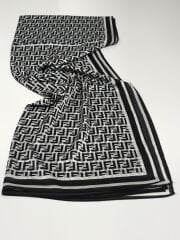 VUAL İPEK ŞAL  F DESEN SİYAH BEYAZ GRİ