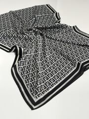 VUAL İPEK ŞAL  F DESEN SİYAH BEYAZ GRİ