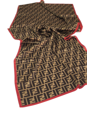 FENDİ  F DESEN VUAL İPEK ŞAL BORDO KAHVE