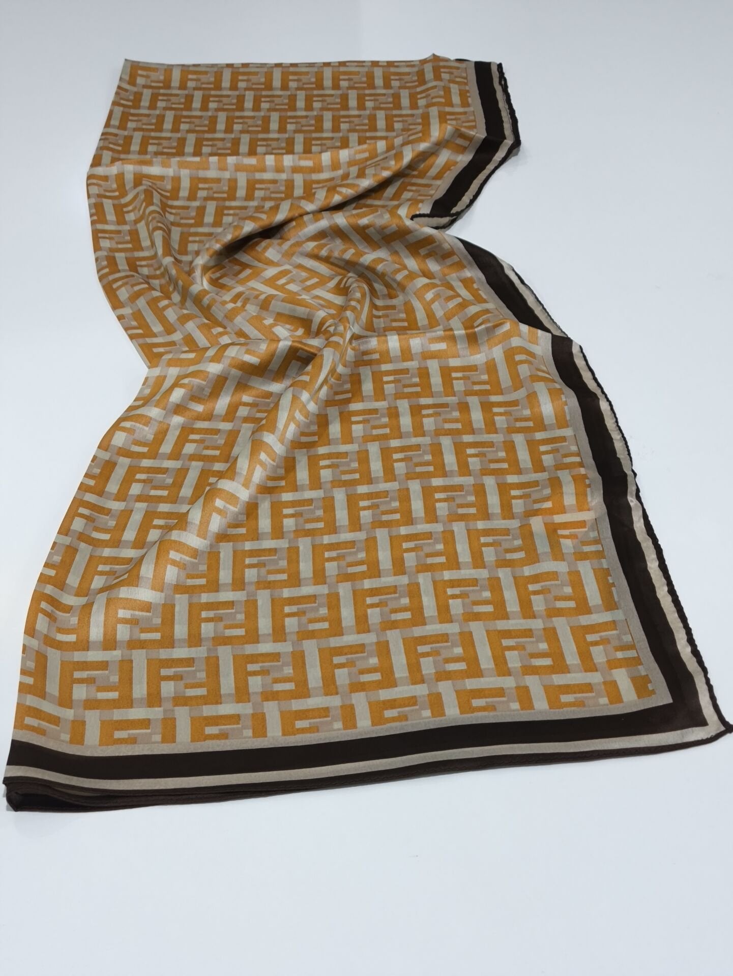 VUAL İPEK ŞAL  F DESEN KAHVERENGİ SOĞAN KABUĞU