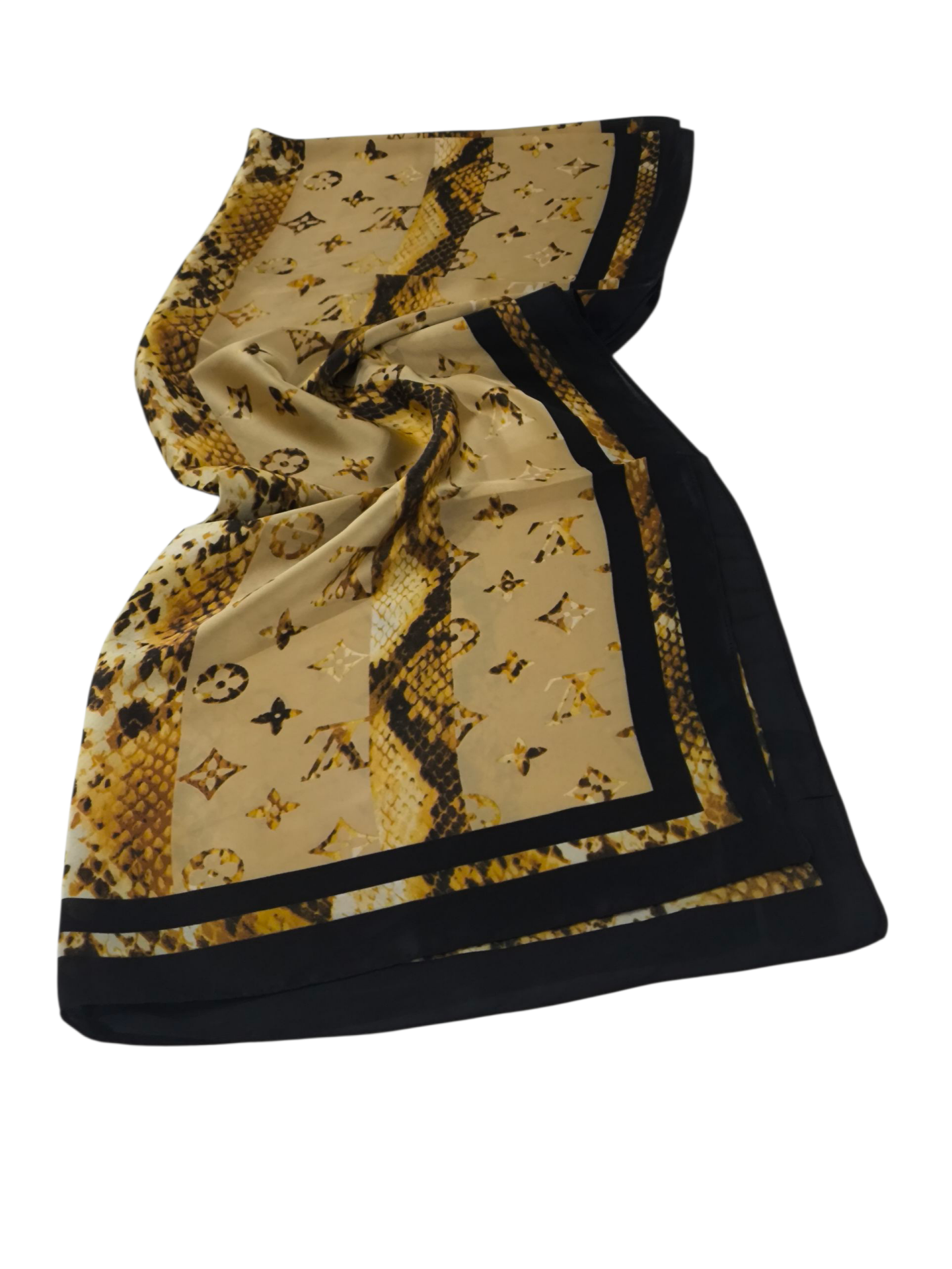 LV LOGO DESEN VUAL İPEK ŞAL SİYAH GOLD