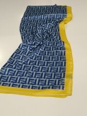 VUAL İPEK ŞAL  F DESEN LİMON SARI MAVİ